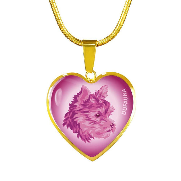 Berry Pink Yorkie Profile Heart Necklace D12 - Dufauna - Topfauna
