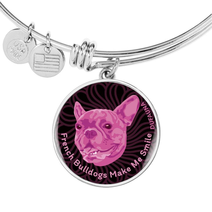 Berry Pink/black French Bulldogs Make Me Smile Bangle Bracelet D19 - Dufauna - Topfauna