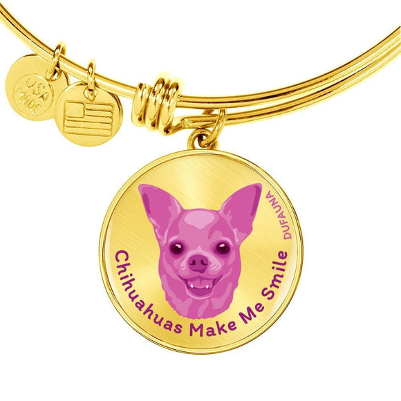 Berry Pink/metal Chihuahuas Make Me Smile Bangle Bracelet D19 - Dufauna - Topfauna