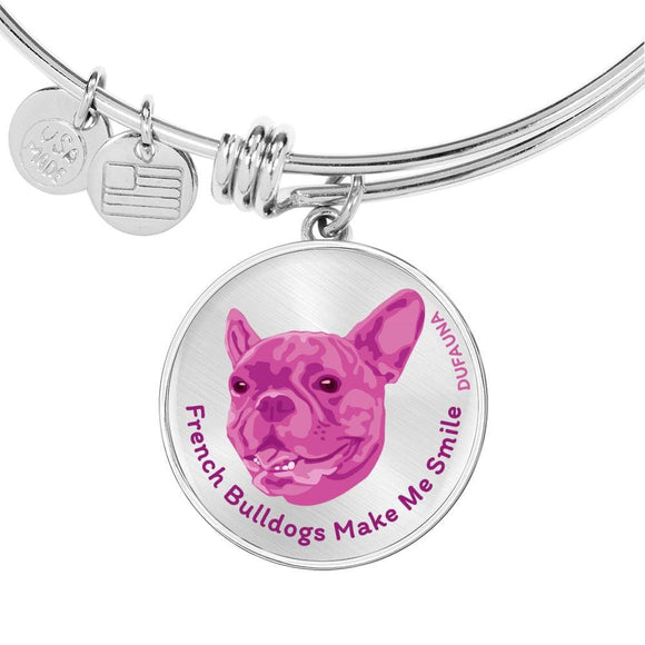 Berry Pink/metal French Bulldogs Make Me Smile Bangle Bracelet D19 - Dufauna - Topfauna