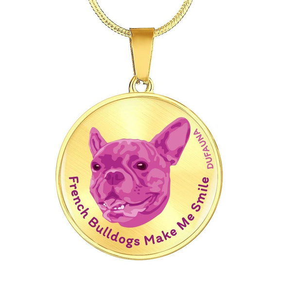 Berry Pink/metal French Bulldogs Make Me Smile Necklace D19 - Dufauna - Topfauna