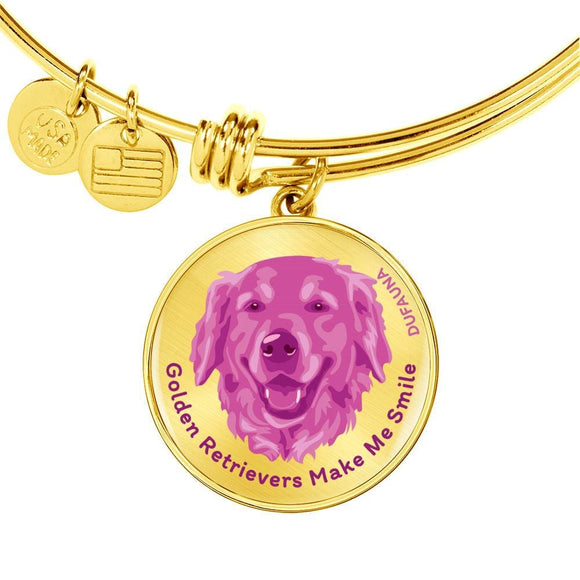 Berry Pink/metal Golden Retrievers Make Me Smile Bangle Bracelet D19 - Dufauna - Topfauna