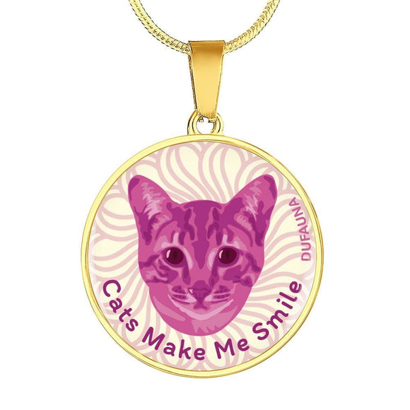 Berry Pink/white Cats Make Me Smile Necklace D19 - Dufauna - Topfauna