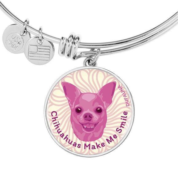 Berry Pink/white Chihuahuas Make Me Smile Bangle Bracelet D19 - Dufauna - Topfauna