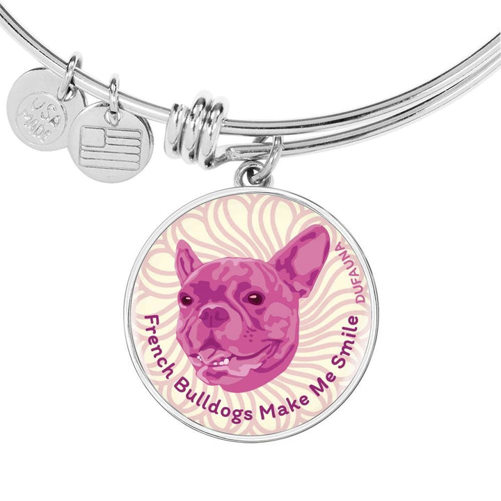 Berry Pink/white French Bulldogs Make Me Smile Bangle Bracelet D19 - Dufauna - Topfauna