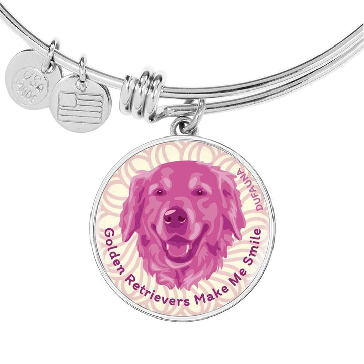 Berry Pink/white Golden Retrievers Make Me Smile Bangle Bracelet D19 - Dufauna - Topfauna
