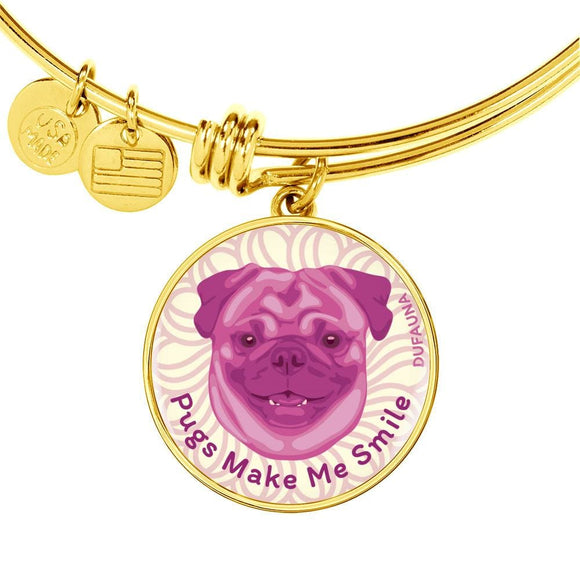 Berry Pink/white Pugs Make Me Smile Bangle Bracelet D19 - Dufauna - Topfauna