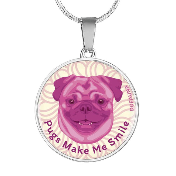 Berry Pink/white Pugs Make Me Smile Necklace D19 - Dufauna - Topfauna