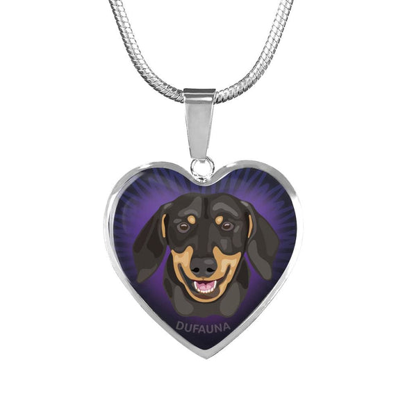 Black And Cream Coat Dachshund Dark-Purple Heart Necklace D16 - Dufauna - Topfauna