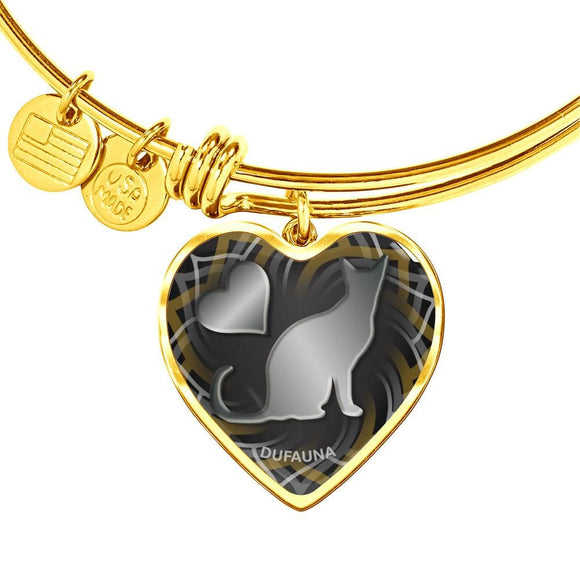 Black Cat Silhouette Heart Bangle Bracelet D17 - Dufauna - Topfauna