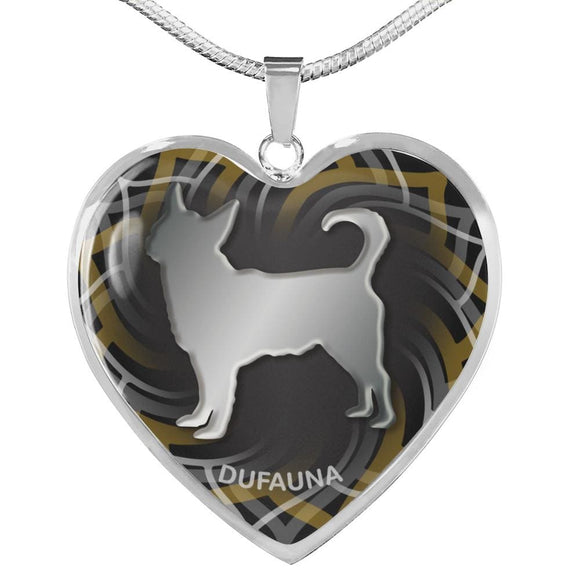 Black Chihuahua Silhouette Heart Necklace D17 - Dufauna - Topfauna