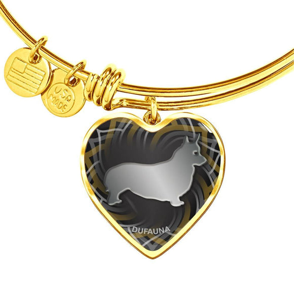 Black Corgi Silhouette Heart Bangle Bracelet D17 - Dufauna - Topfauna