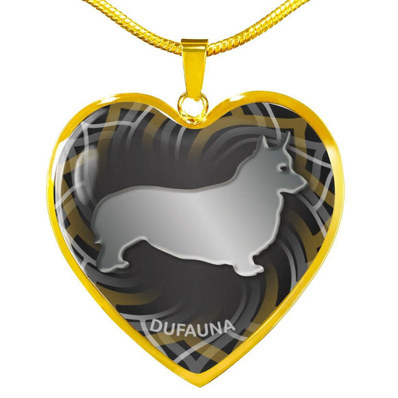 Black Corgi Silhouette Heart Necklace D17 - Dufauna - Topfauna