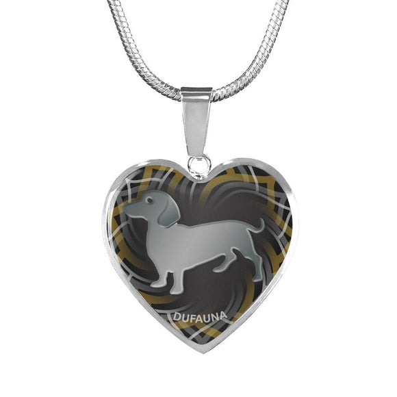Black Dachshund Silhouette Heart Necklace D17 - Dufauna - Topfauna