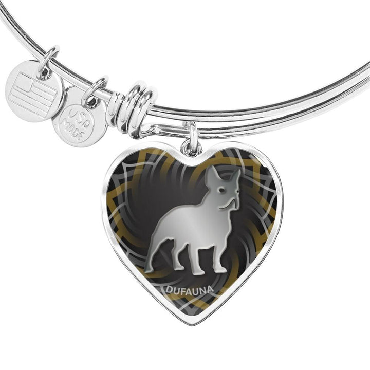 Black French Bulldog Silhouette Heart Bangle Bracelet D17 - Dufauna - Topfauna