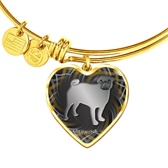 Black Pug Silhouette Heart Bangle Bracelet D17 - Dufauna - Topfauna