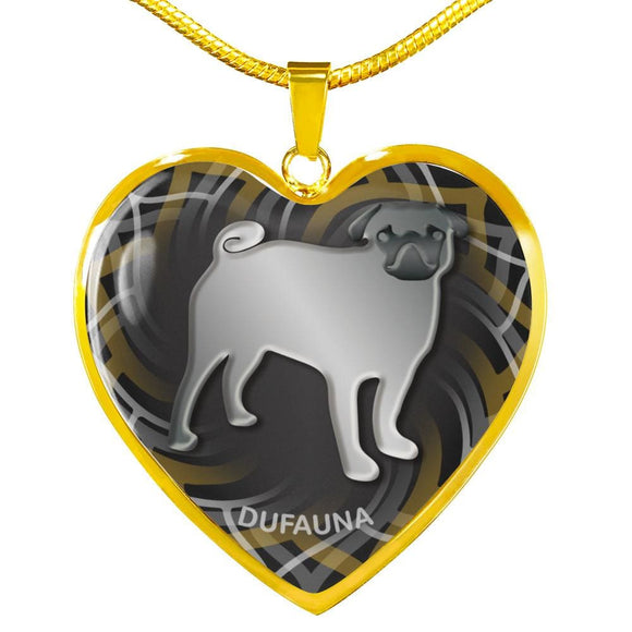 Black Pug Silhouette Heart Necklace D17 - Dufauna - Topfauna