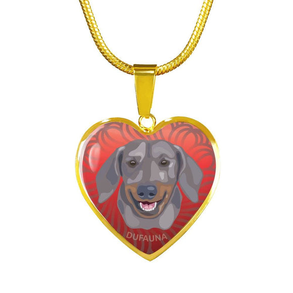 Blue And Tan Coat Dachshund Red Heart Necklace D13 - Dufauna - Topfauna