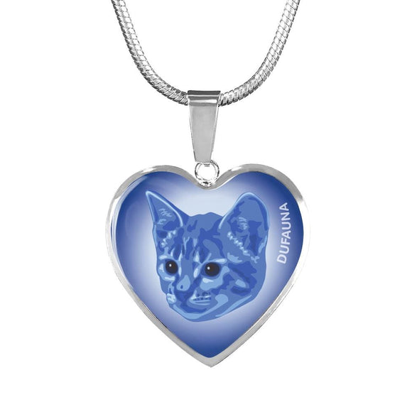 Blue Cat Profile Heart Necklace D12 - Dufauna - Topfauna