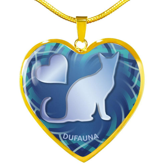 Blue Cat Silhouette Heart Necklace D17 - Dufauna - Topfauna