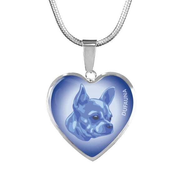 Blue Chihuahua Profile Heart Necklace D12 - Dufauna - Topfauna