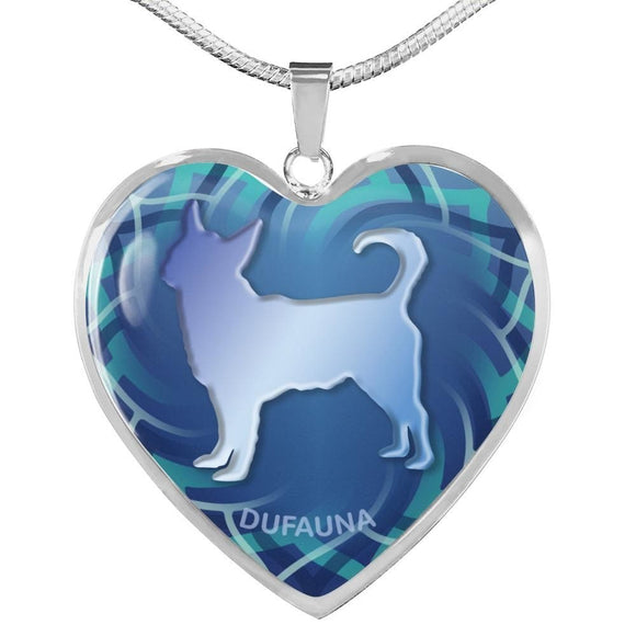 Blue Chihuahua Silhouette Heart Necklace D17 - Dufauna - Topfauna