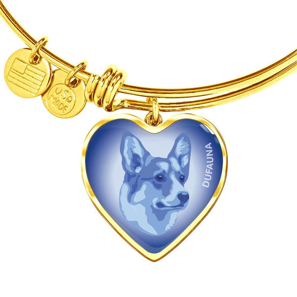 Blue Corgi Profile Heart Bangle Bracelet D12 - Dufauna - Topfauna