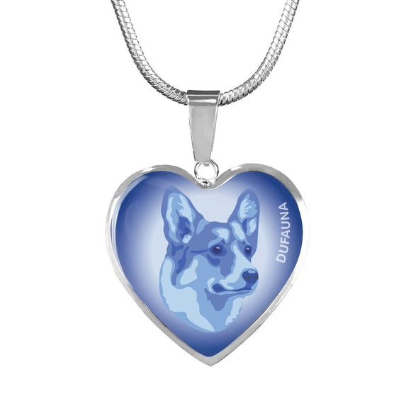 Blue Corgi Profile Heart Necklace D12 - Dufauna - Topfauna