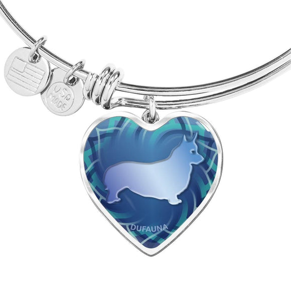 Blue Corgi Silhouette Heart Bangle Bracelet D17 - Dufauna - Topfauna