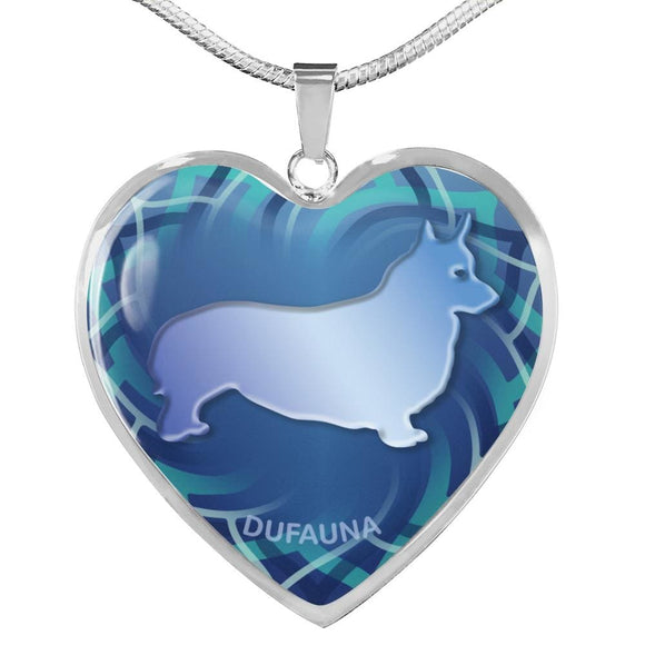 Blue Corgi Silhouette Heart Necklace D17 - Dufauna - Topfauna