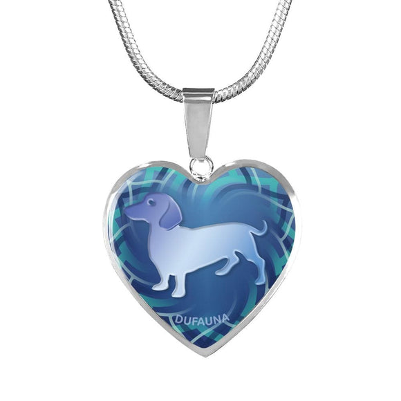 Blue Dachshund Silhouette Heart Necklace D17 - Dufauna - Topfauna