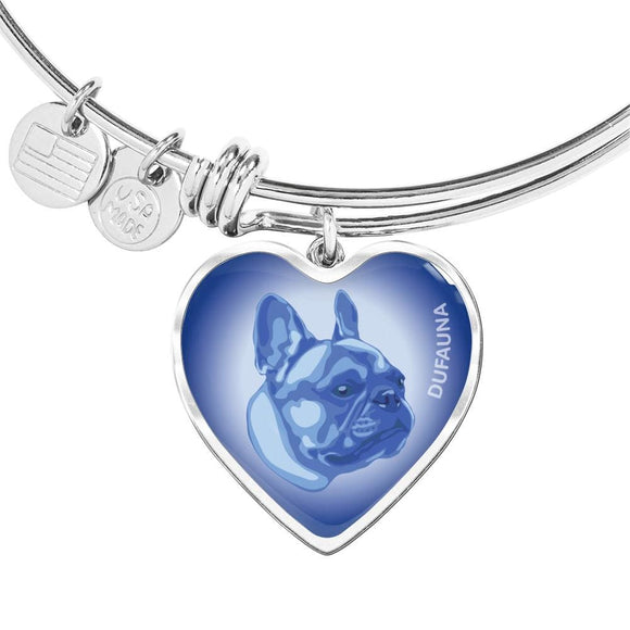 Blue French Bulldog Profile Heart Bangle Bracelet D12 - Dufauna - Topfauna