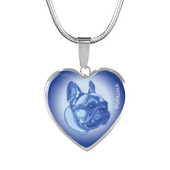 Blue French Bulldog Profile Heart Necklace D12 - Dufauna - Topfauna