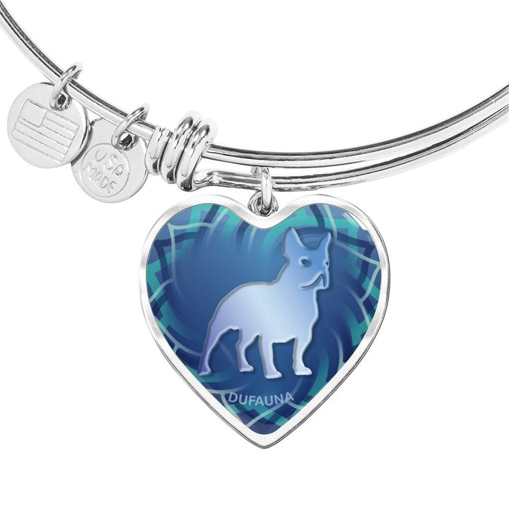 Blue French Bulldog Silhouette Heart Bangle Bracelet D17 - Dufauna - Topfauna
