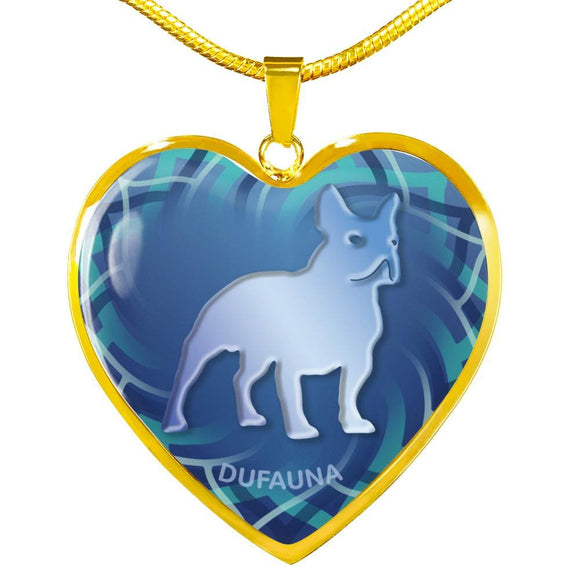Blue French Bulldog Silhouette Heart Necklace D17 - Dufauna - Topfauna