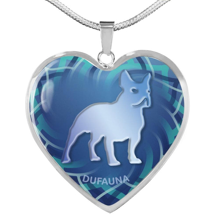 Blue French Bulldog Silhouette Heart Necklace D17 - Dufauna - Topfauna