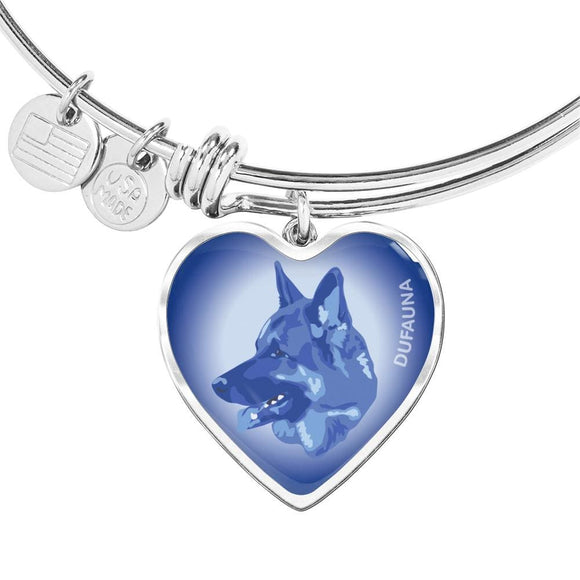 Blue German Shepherd Profile Heart Bangle Bracelet D12 - Dufauna - Topfauna