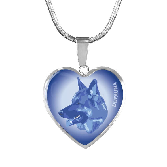 Blue German Shepherd Profile Heart Necklace D12 - Dufauna - Topfauna