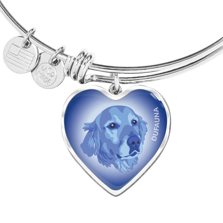 Blue Golden Retriever Profile Heart Bangle Bracelet D12 - Dufauna - Topfauna