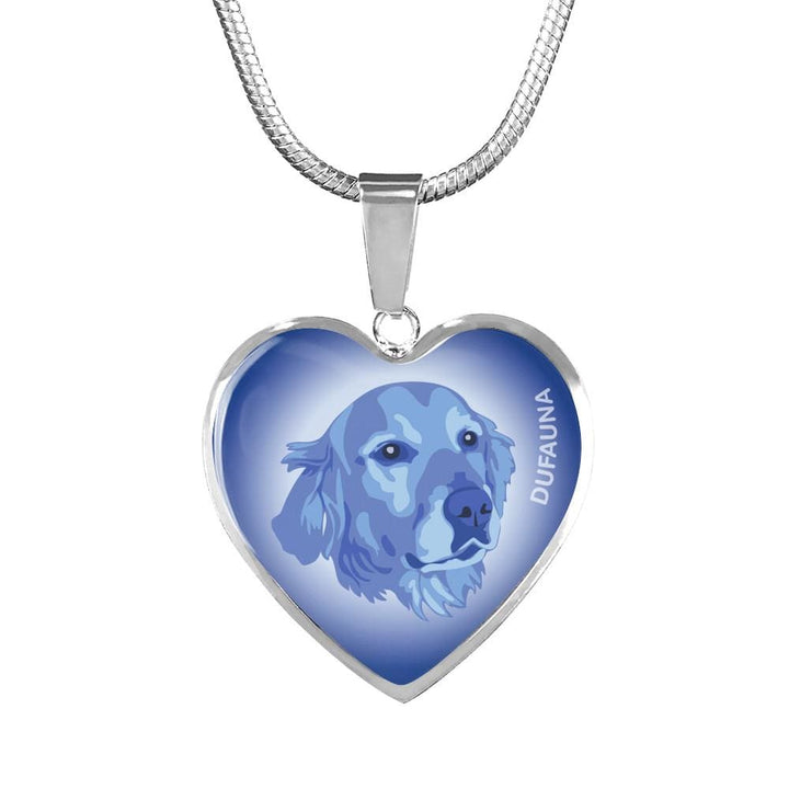 Blue Golden Retriever Profile Heart Necklace D12 - Dufauna - Topfauna