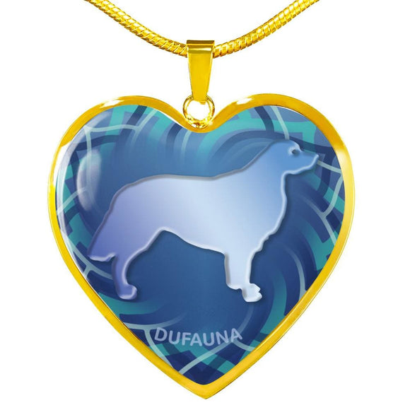Blue Golden Retriever Silhouette Heart Necklace D17 - Dufauna - Topfauna