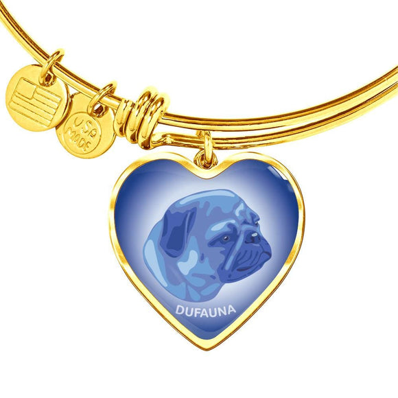 Blue Pug Profile Heart Bangle Bracelet D12 - Dufauna - Topfauna