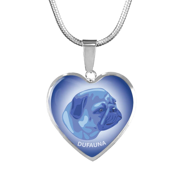 Blue Pug Profile Heart Necklace D12 - Dufauna - Topfauna