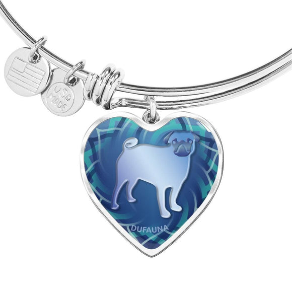 Blue Pug Silhouette Heart Bangle Bracelet D17 - Dufauna - Topfauna