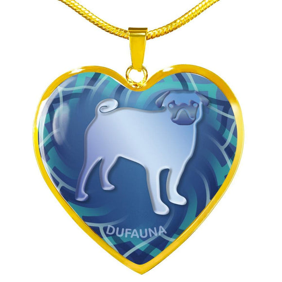 Blue Pug Silhouette Heart Necklace D17 - Dufauna - Topfauna
