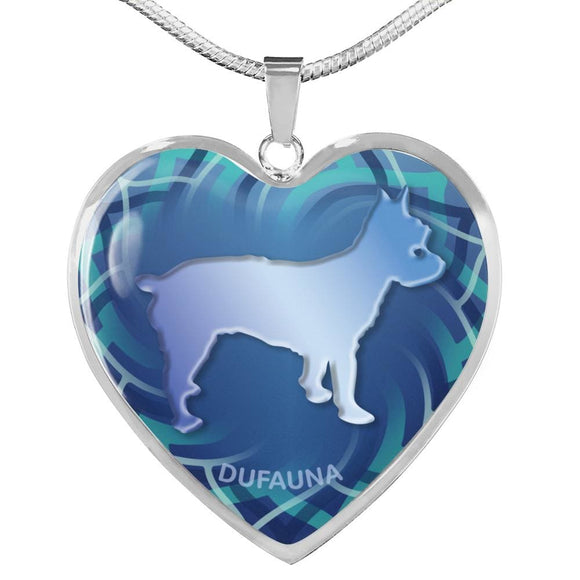 Blue Yorkie Silhouette Heart Necklace D17 - Dufauna - Topfauna