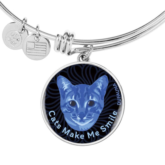 Blue/black Cats Make Me Smile Bangle Bracelet D19 - Dufauna - Topfauna