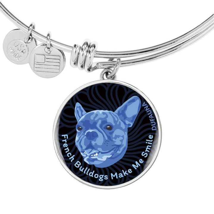 Blue/black French Bulldogs Make Me Smile Bangle Bracelet D19 - Dufauna - Topfauna