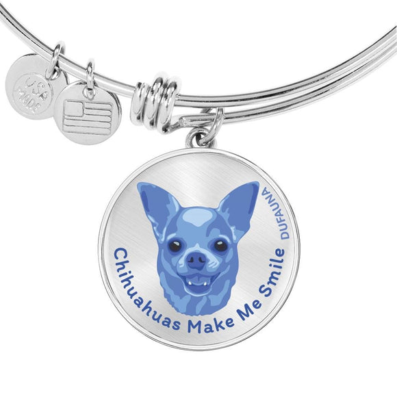 Blue/metal Chihuahuas Make Me Smile Bangle Bracelet D19 - Dufauna - Topfauna