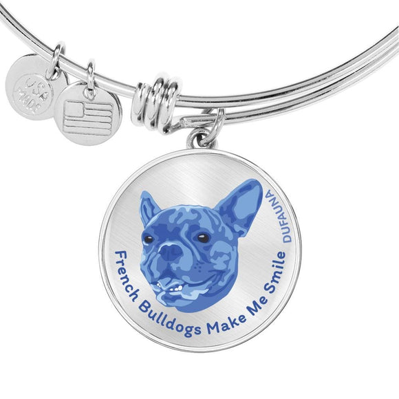 Blue/metal French Bulldogs Make Me Smile Bangle Bracelet D19 - Dufauna - Topfauna